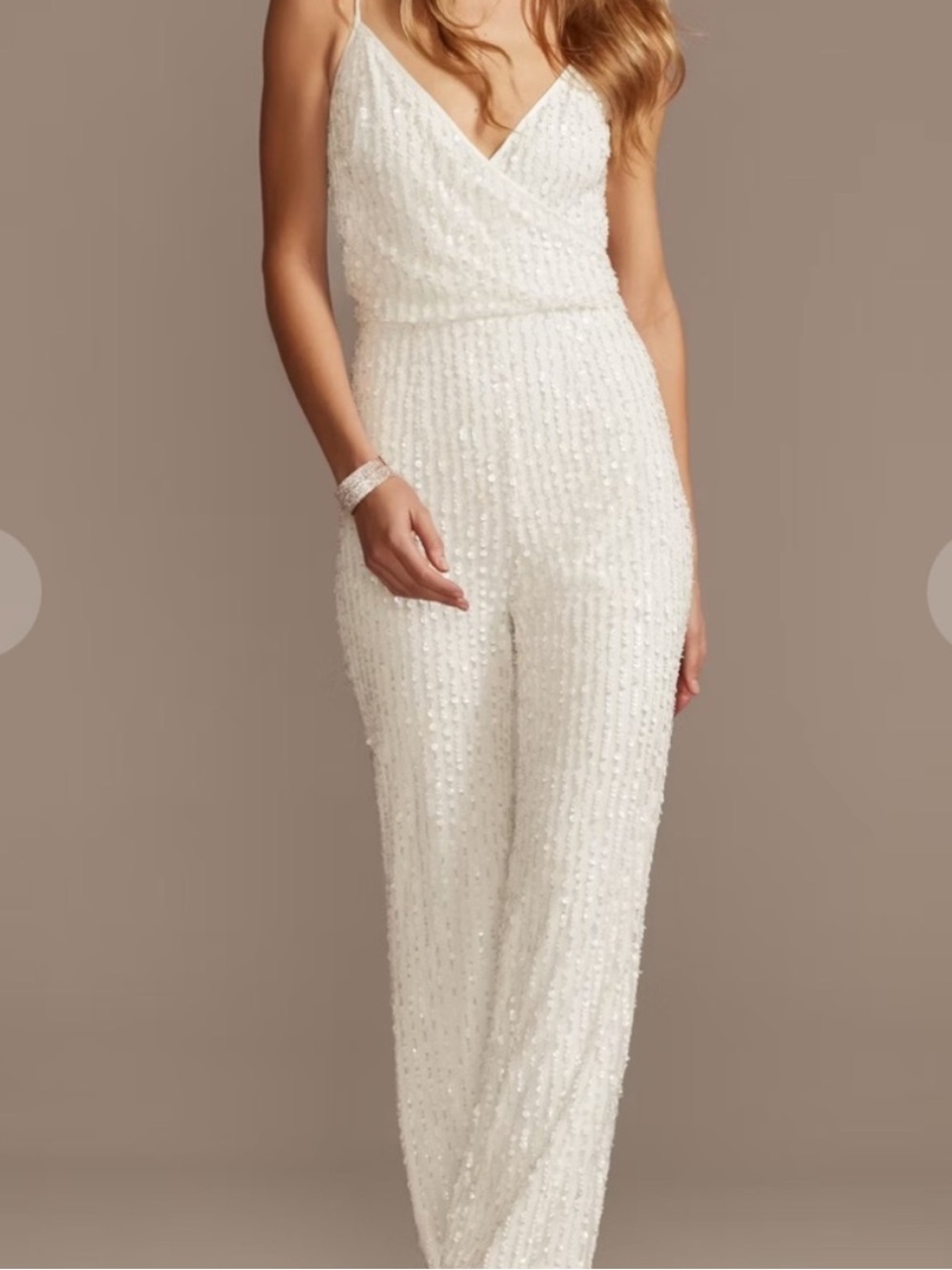 Beaded Surplice White Jumpsuit size 6 NWT